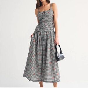 Gingham Checkered Dress with Red Accents